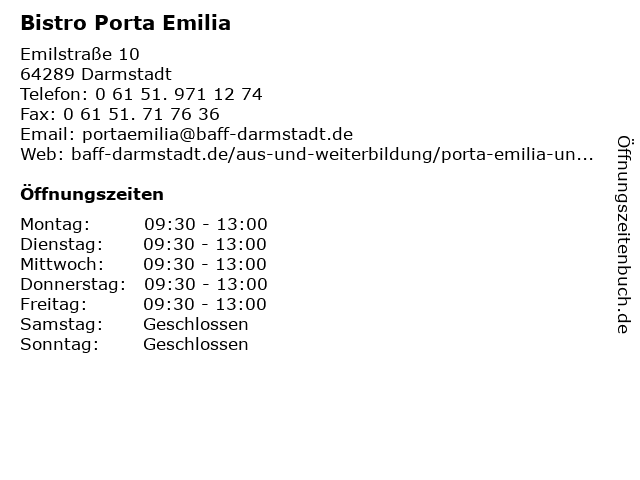 Bistro Porta Emilia in Darmstadt: Adresse und Öffnungszeiten