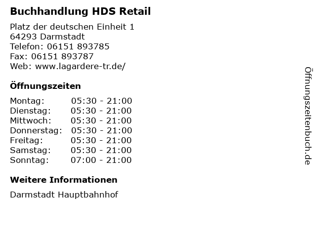 Buchhandlung HDS Retail in Darmstadt: Adresse und Öffnungszeiten