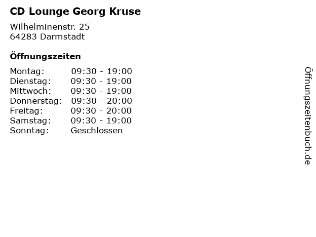 CD Lounge Georg Kruse in Darmstadt: Adresse und Öffnungszeiten