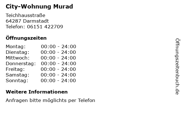 City-Wohnung Murad in Darmstadt: Adresse und Öffnungszeiten