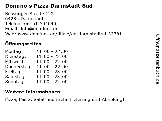 Domino's Pizza Darmstadt Süd in Darmstadt: Adresse und Öffnungszeiten