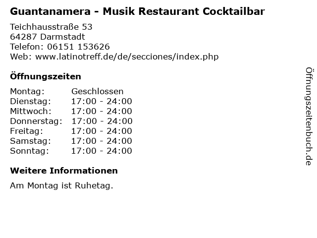 Guantanamera - Musik Restaurant Cocktailbar in Darmstadt: Adresse und Öffnungszeiten