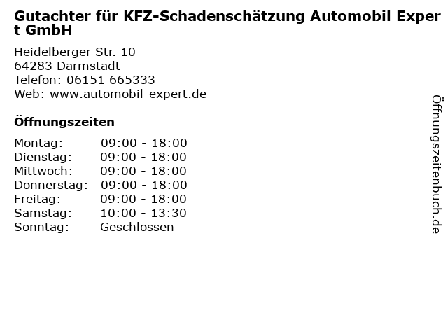 Gutachter für KFZ-Schadenschätzung Automobil Expert GmbH in Darmstadt: Adresse und Öffnungszeiten
