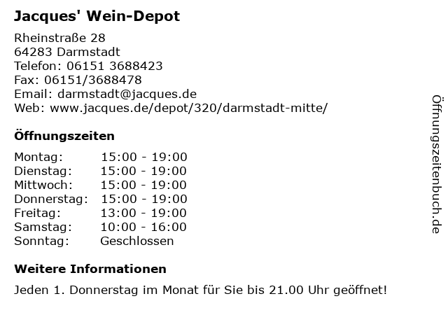 Jacques' Wein-Depot in Darmstadt: Adresse und Öffnungszeiten