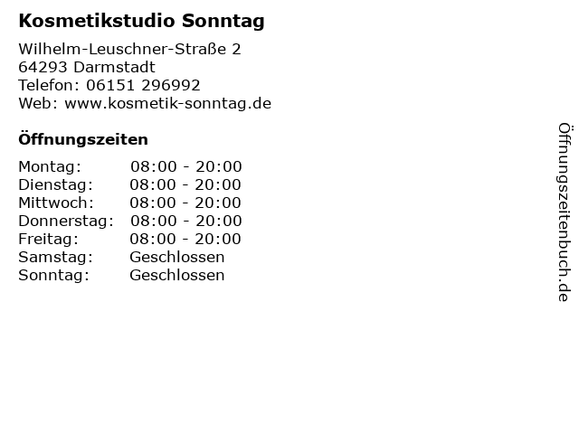 Kosmetikstudio Sonntag in Darmstadt: Adresse und Öffnungszeiten
