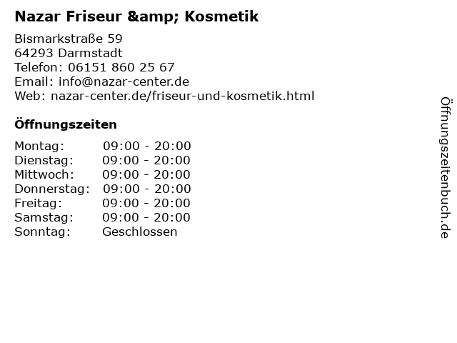 Nazar Friseur & Kosmetik in Darmstadt: Adresse und Öffnungszeiten