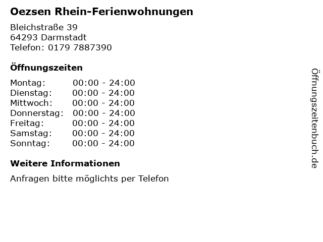 Oezsen Rhein-Ferienwohnungen in Darmstadt: Adresse und Öffnungszeiten