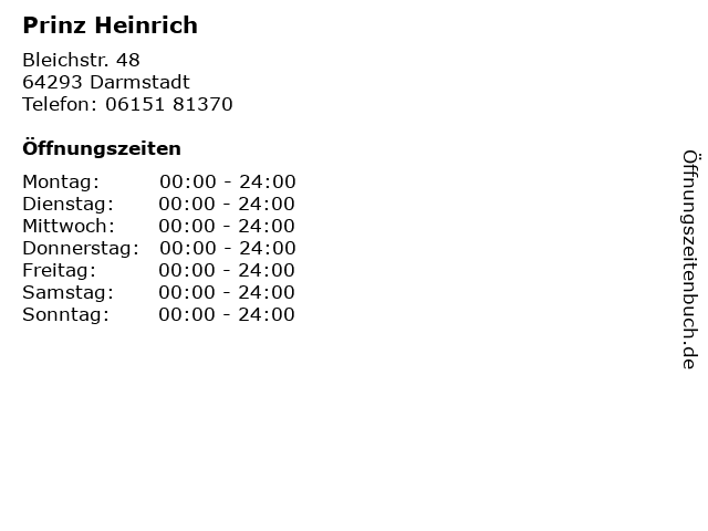 Prinz Heinrich in Darmstadt: Adresse und Öffnungszeiten