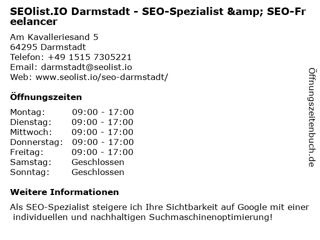 SEOlist.IO Darmstadt - SEO-Spezialist & SEO-Freelancer in Darmstadt: Adresse und Öffnungszeiten
