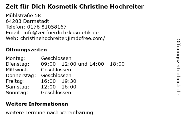 Zeit für Dich Kosmetik Christine Hochreiter in Darmstadt: Adresse und Öffnungszeiten