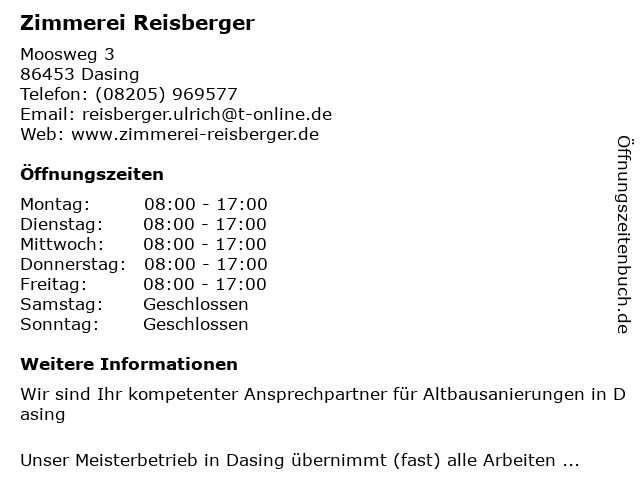 Zimmerei Reisberger in Dasing: Adresse und Öffnungszeiten