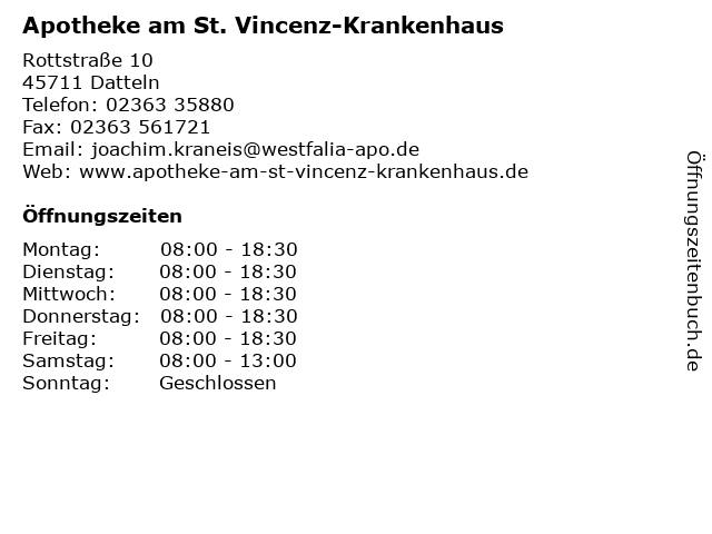 Apotheke am St. Vincenz-Krankenhaus in Datteln: Adresse und Öffnungszeiten