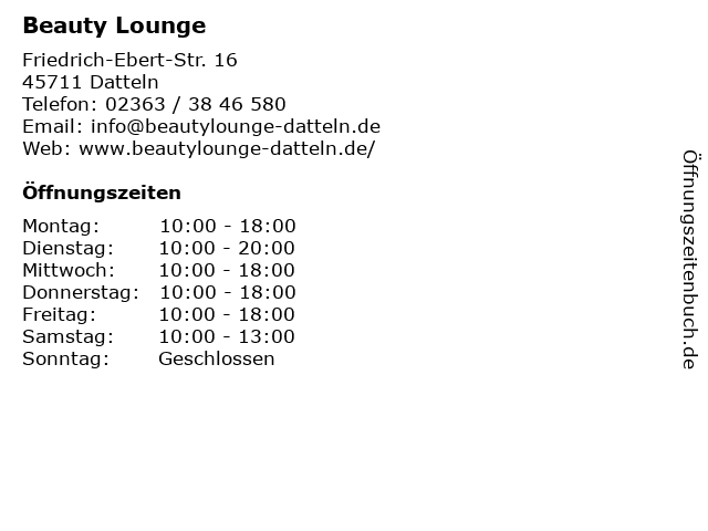 Beauty Lounge in Datteln: Adresse und Öffnungszeiten