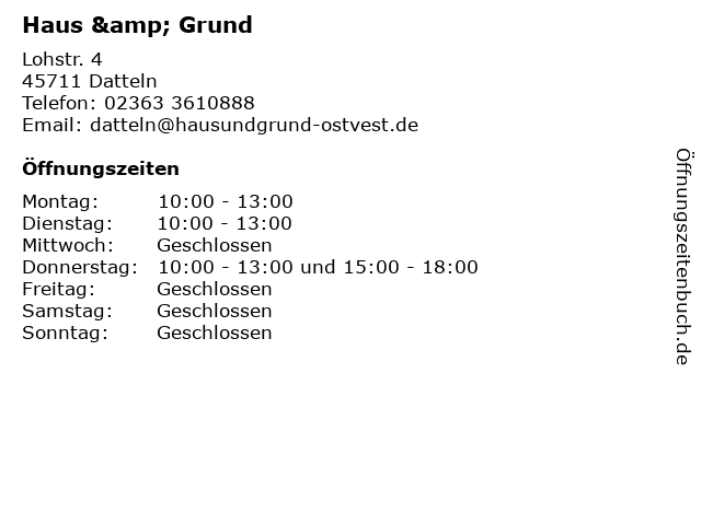 ᐅ Offnungszeiten Haus Grund Lohstr 4 In Datteln