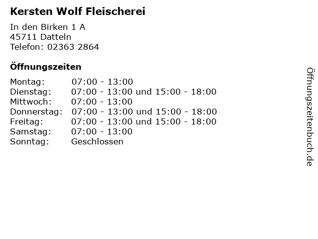 Kersten Wolf Fleischerei in Datteln: Adresse und Öffnungszeiten