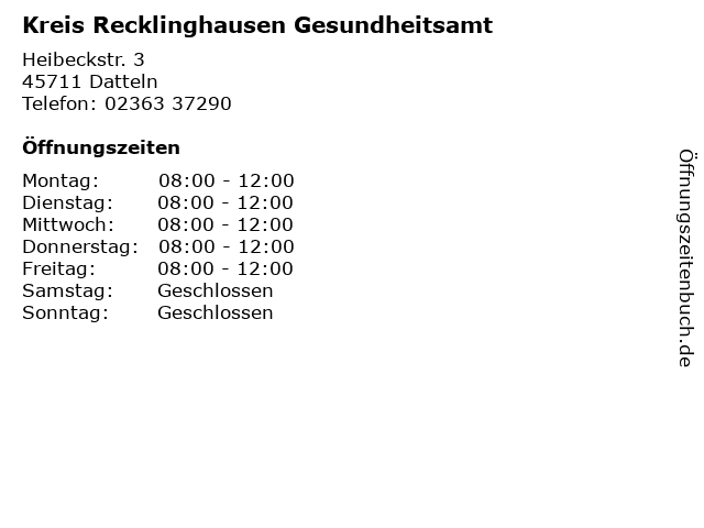 Kreis Recklinghausen Gesundheitsamt in Datteln: Adresse und Öffnungszeiten