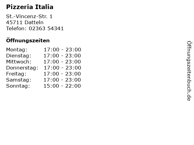 Pizzeria Italia in Datteln: Adresse und Öffnungszeiten