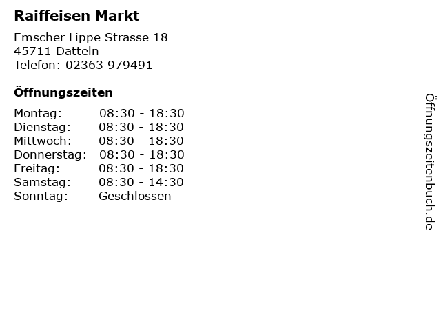 Raiffeisen Markt in Datteln: Adresse und Öffnungszeiten