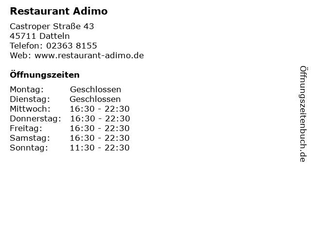 Restaurant Adimo in Datteln: Adresse und Öffnungszeiten