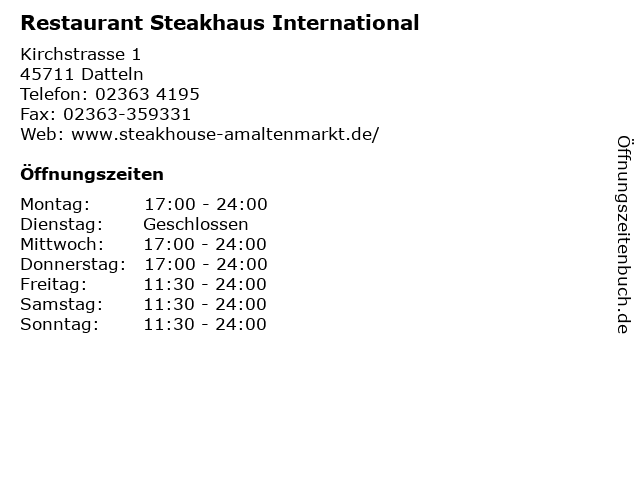 Restaurant Steakhaus International in Datteln: Adresse und Öffnungszeiten