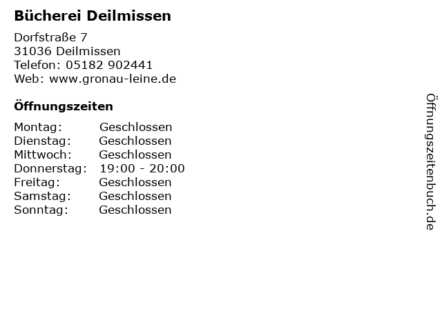 Bücherei Deilmissen in Deilmissen: Adresse und Öffnungszeiten