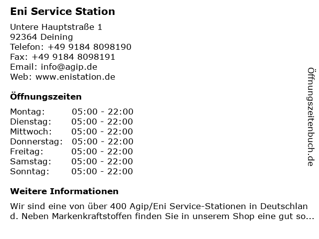 Eni Service Station in Deining: Adresse und Öffnungszeiten