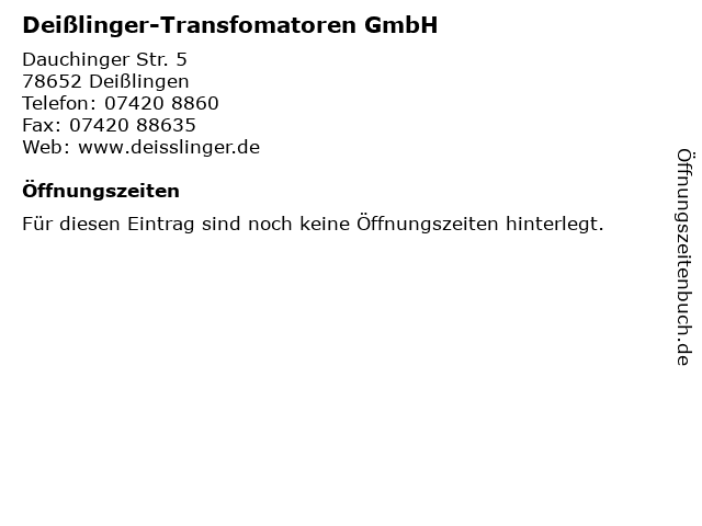 Deißlinger-Transfomatoren GmbH in Deißlingen: Adresse und Öffnungszeiten