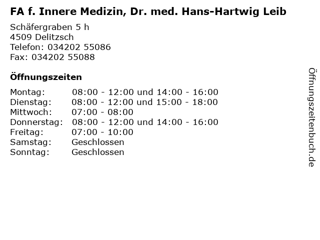 FA f. Innere Medizin, Dr. med. Hans-Hartwig Leib in Delitzsch: Adresse und Öffnungszeiten