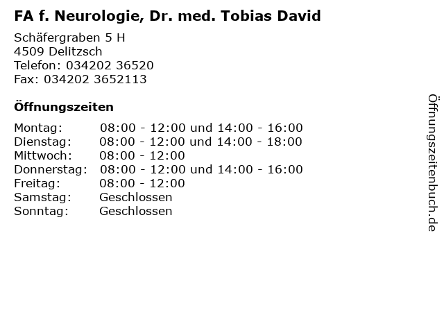 FA f. Neurologie, Dr. med. Tobias David in Delitzsch: Adresse und Öffnungszeiten