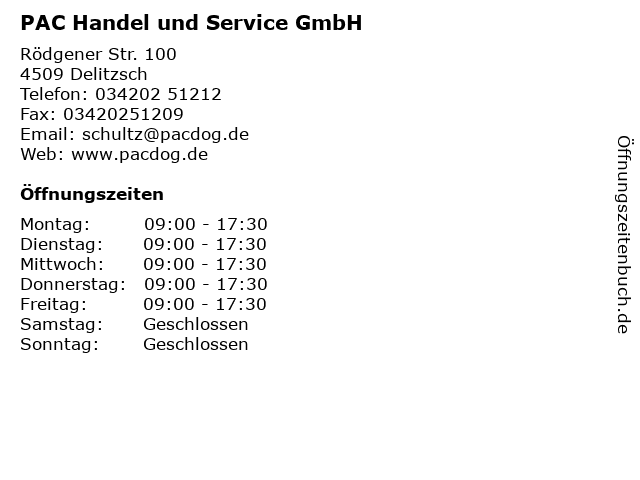 PAC Handel und Service GmbH in Delitzsch: Adresse und Öffnungszeiten