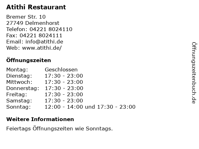 Atithi Restaurant in Delmenhorst: Adresse und Öffnungszeiten