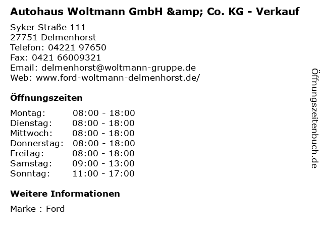 Autohaus Woltmann GmbH & Co. KG - Verkauf in Delmenhorst: Adresse und Öffnungszeiten