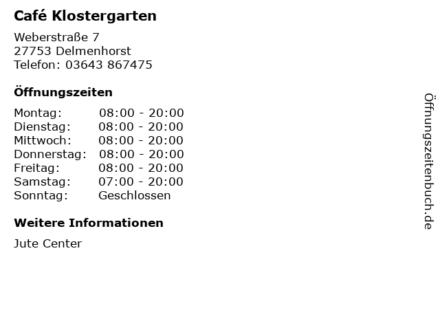 Café Klostergarten in Delmenhorst: Adresse und Öffnungszeiten