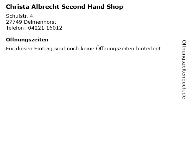 Christa Albrecht Second Hand Shop in Delmenhorst: Adresse und Öffnungszeiten