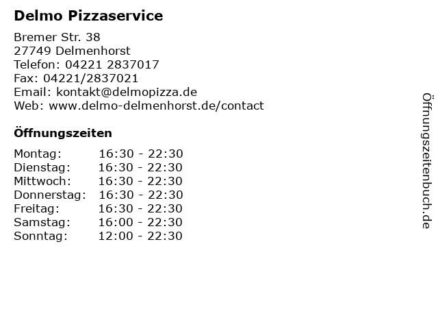 Delmo Pizzaservice in Delmenhorst: Adresse und Öffnungszeiten