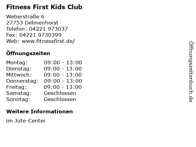 Fitness First Kids Club in Delmenhorst: Adresse und Öffnungszeiten