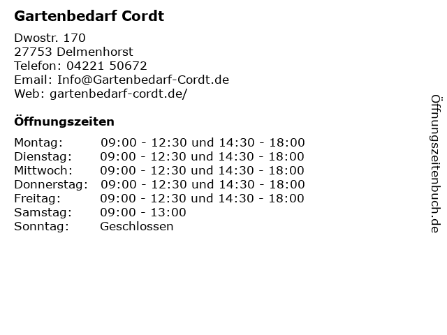 Gartenbedarf Cordt in Delmenhorst: Adresse und Öffnungszeiten