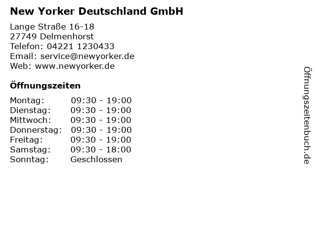 New Yorker Deutschland GmbH in Delmenhorst: Adresse und Öffnungszeiten