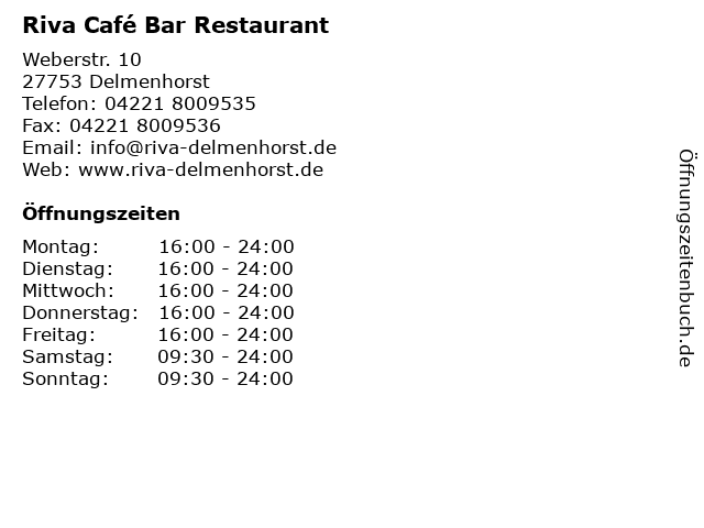 Riva Café Bar Restaurant in Delmenhorst: Adresse und Öffnungszeiten