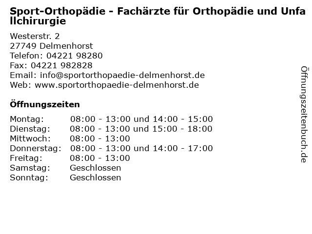 Sport-Orthopädie - Fachärzte für Orthopädie und Unfallchirurgie in Delmenhorst: Adresse und Öffnungszeiten
