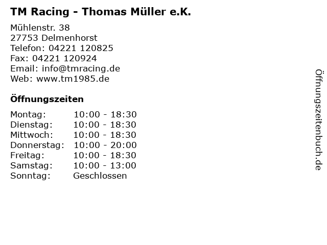 TM Racing - Thomas Müller e.K. in Delmenhorst: Adresse und Öffnungszeiten