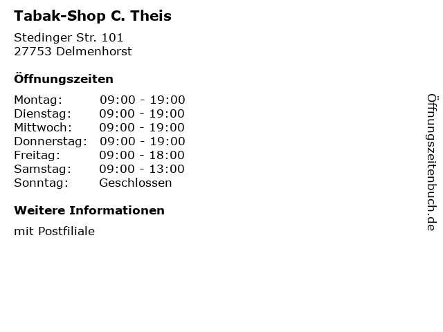 Tabak-Shop C. Theis in Delmenhorst: Adresse und Öffnungszeiten