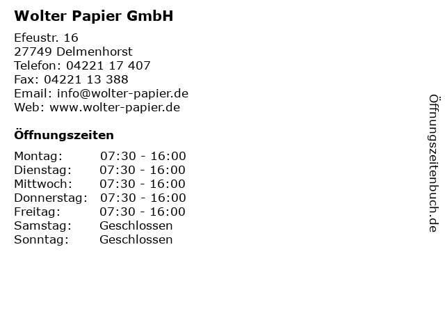 Wolter Papier GmbH in Delmenhorst: Adresse und Öffnungszeiten