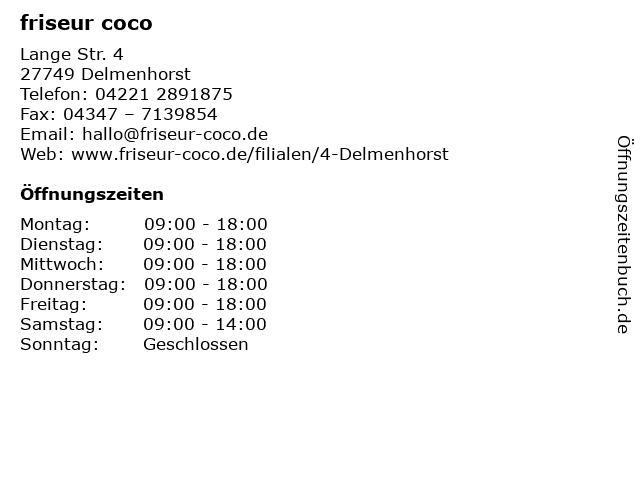 friseur coco in Delmenhorst: Adresse und Öffnungszeiten