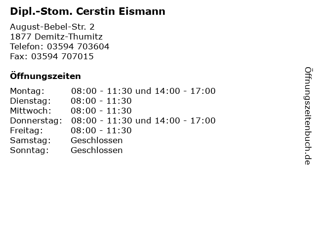 Dipl.-Stom. Cerstin Eismann in Demitz-Thumitz: Adresse und Öffnungszeiten