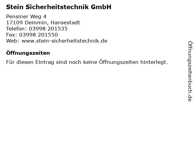 Stein Sicherheitstechnik GmbH in Demmin, Hansestadt: Adresse und Öffnungszeiten