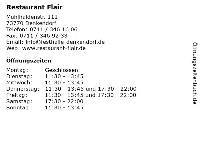 Inh. Restaurant Flair Hans-Georg Otto in Denkendorf: Adresse und Öffnungszeiten