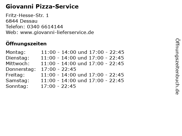 Giovanni Pizza-Service in Dessau: Adresse und Öffnungszeiten