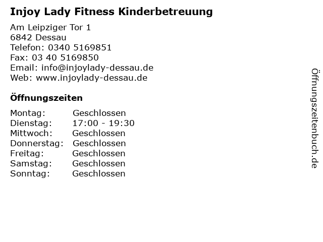 Injoy Lady Fitness Kinderbetreuung in Dessau: Adresse und Öffnungszeiten
