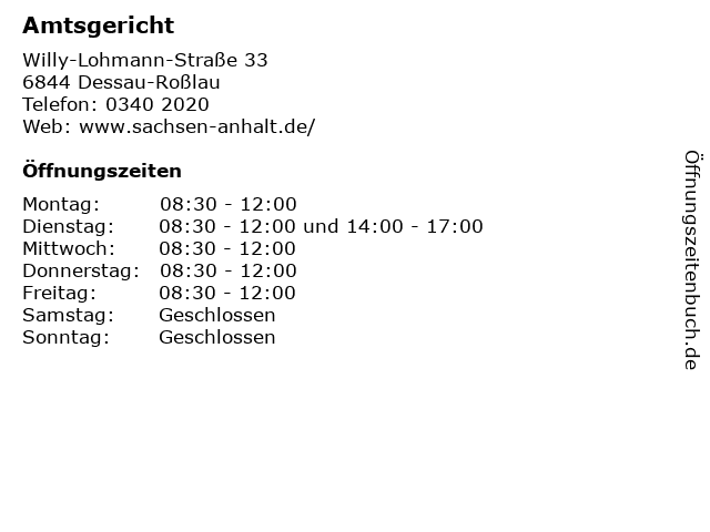 Amtsgericht in Dessau-Roßlau: Adresse und Öffnungszeiten